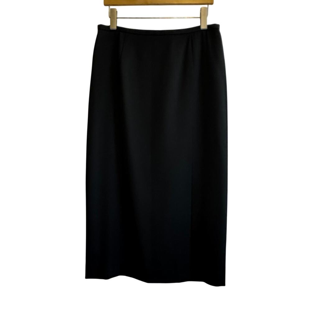TALBOTS Petites Size 14‎ Black Wool Midi Skirt Old Money VTG Classic Minimalist